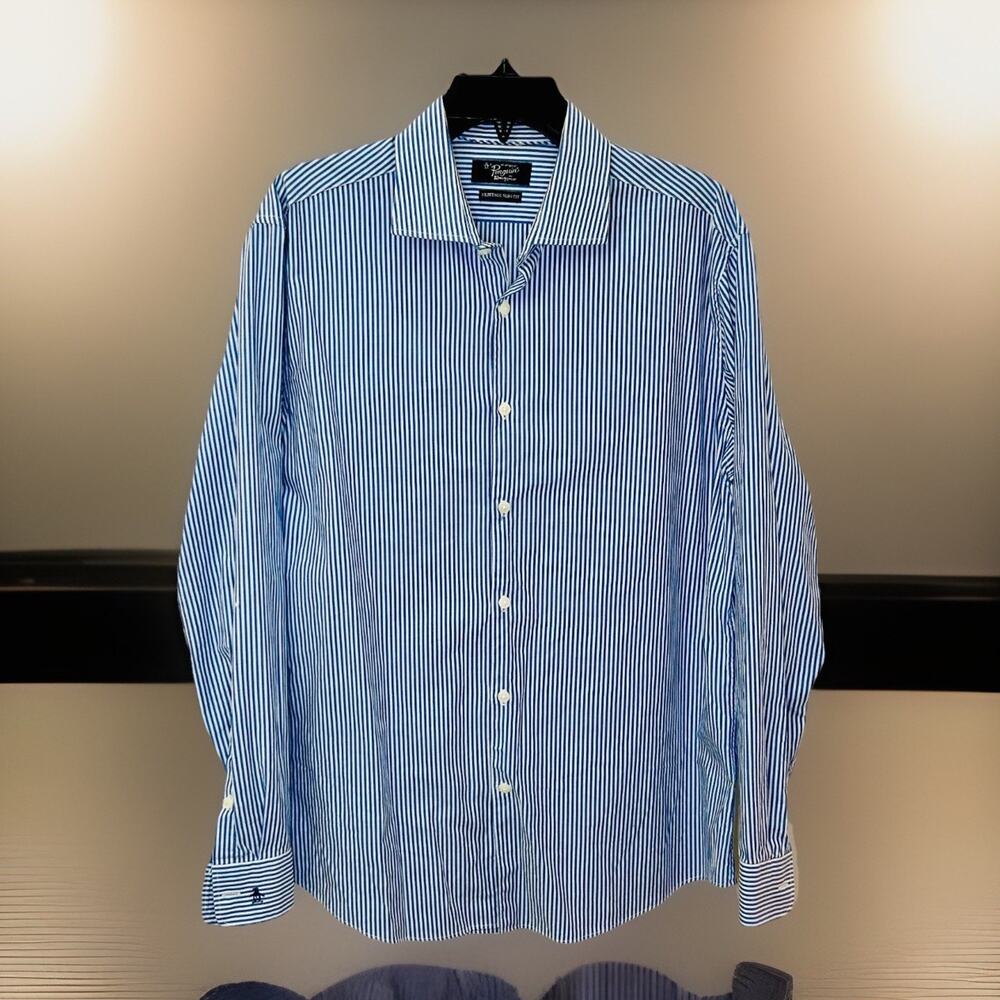 Original Penguin Mens Heritage Slim Fit Button Down Shirt Blue Striped Size 16.5